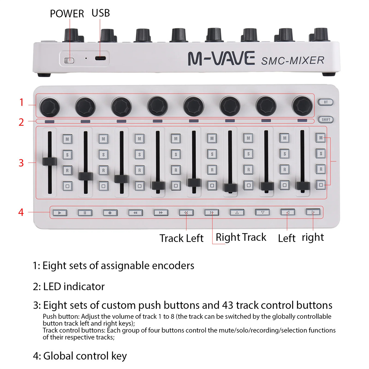 M-VAVE Smc-Mixer Draadloze Midi-Controller Mengpaneel Bt-Verbinding Batterij Type-C Voeding Usb Voor Windows/Mac/Ios/Android