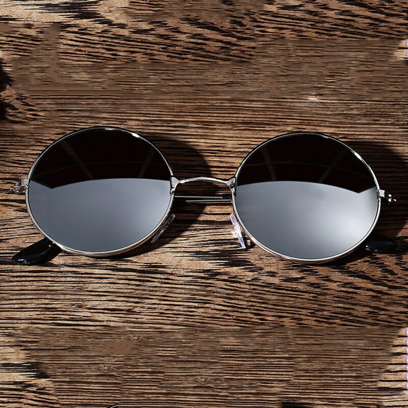 Metalen Zonnebril Slijtvaste Zonnebril Lenzen Ronde Vorm Brillen Uv 400 Bescherming Zonnebril Mini Spiegel