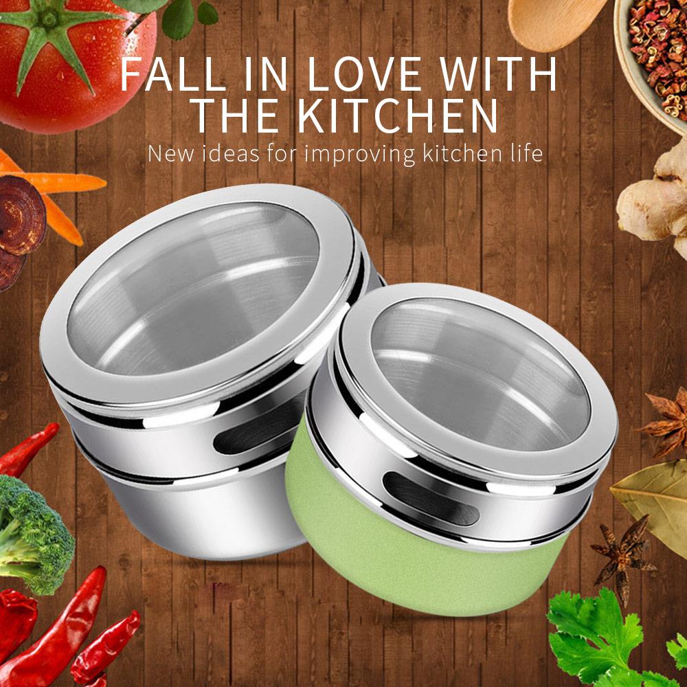 9 Uds cocina especias tarro contenedor de alimentos utensilios de cocina de pared de aceite montado en la botella para condimento caja a prueba de fugas magnético práctico