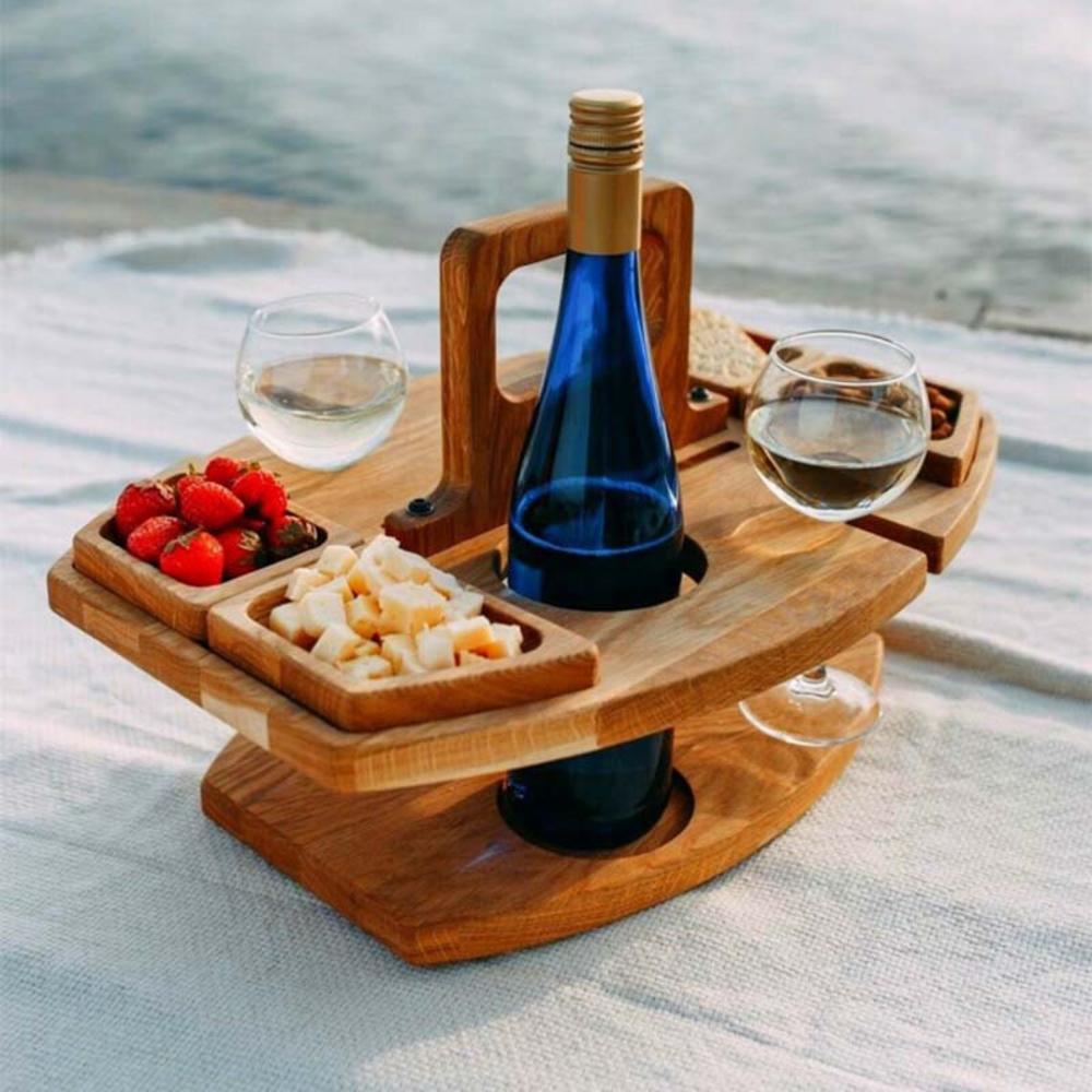 Detachable Portable Picnic Table Wooden Integrated Wine Fruit Plate Outdoor Camping Accessories For Food Tableware 2022