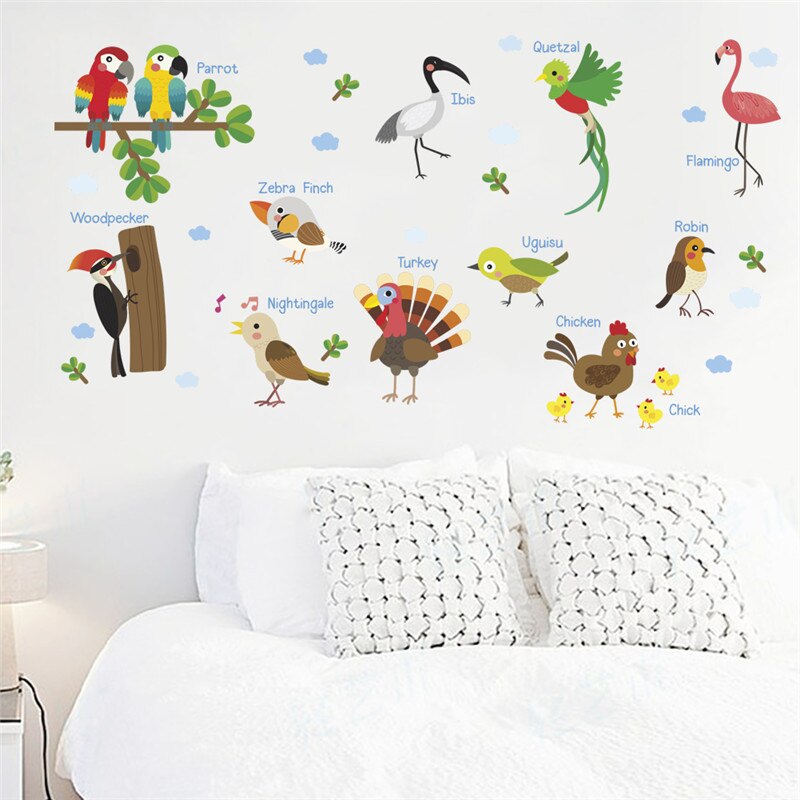 Fantastiska flamingo fågel väggdekaler för bar butik sovrum konst barnrum väggdekor heminredning gör-det-själv tecknad safari pvc väggmålning