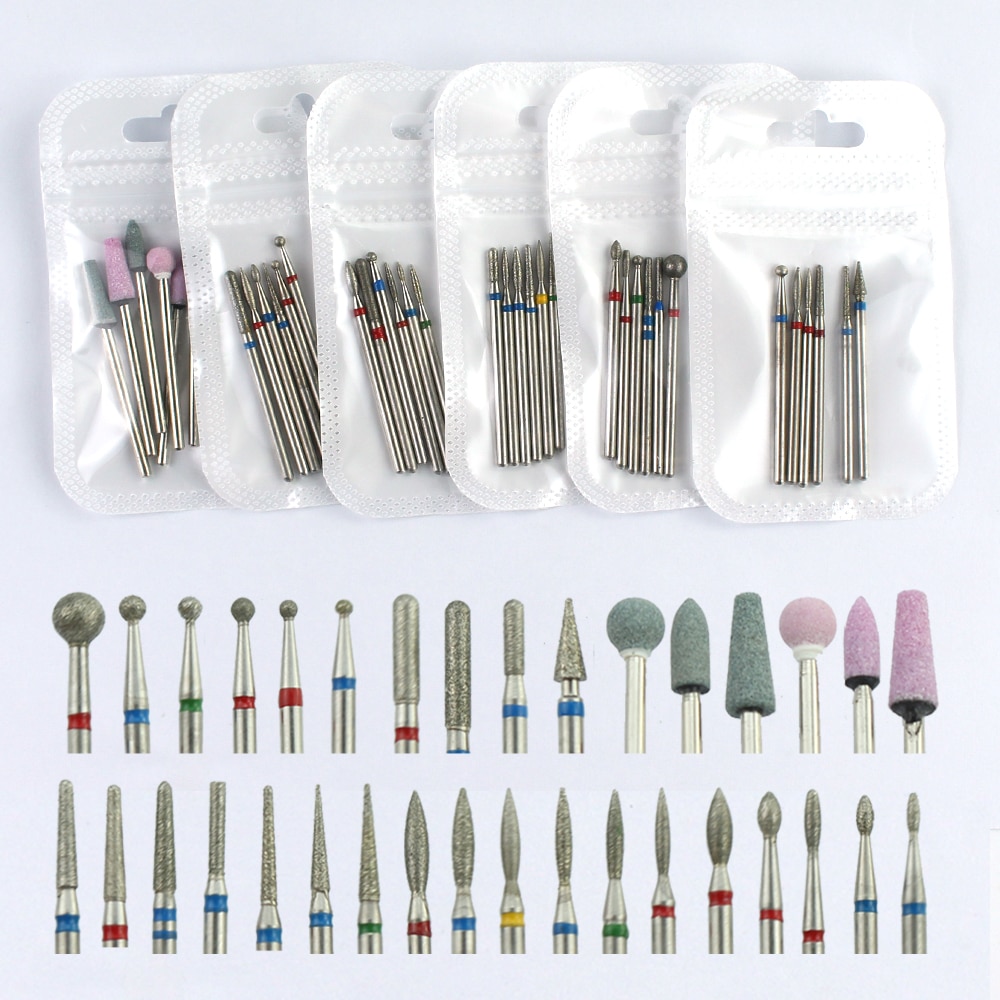 6pc Diamond Nail Drill Bit Set Rotary Electric Manicure Drills Milling Cutter for Pedicure Cuticle Clean Tool Nail Art Equipment