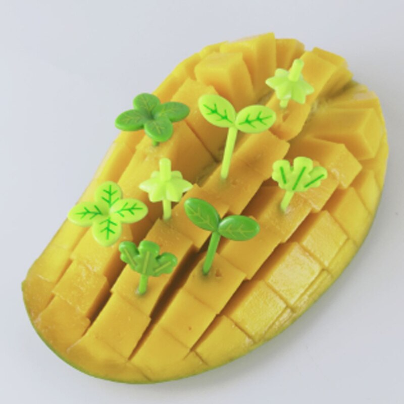8PCS Fruit Fork Plastic Fruit Pick Children Toothpick Food Prod Leaves Kids Snack Cake Dessert Food Fork Lunch Box Accessories