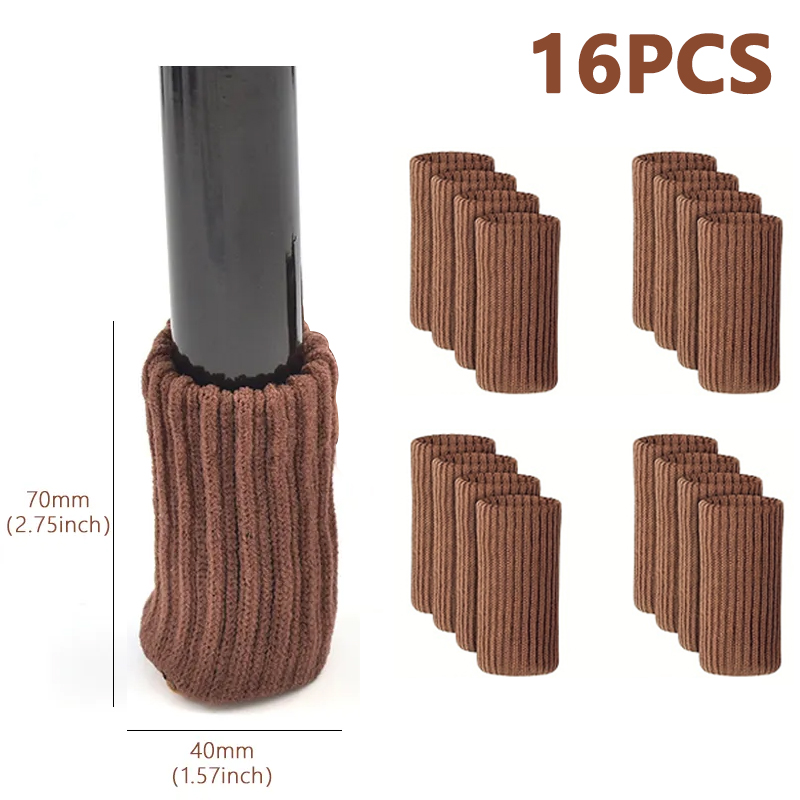 16 Stuks Stoelpoten Sokken Gebreide Meubels Voeten Vloerbeschermers Antislip Pads Stille Dikker Tafel Stoelpoot Sokken covers: Geborsteld Zilver
