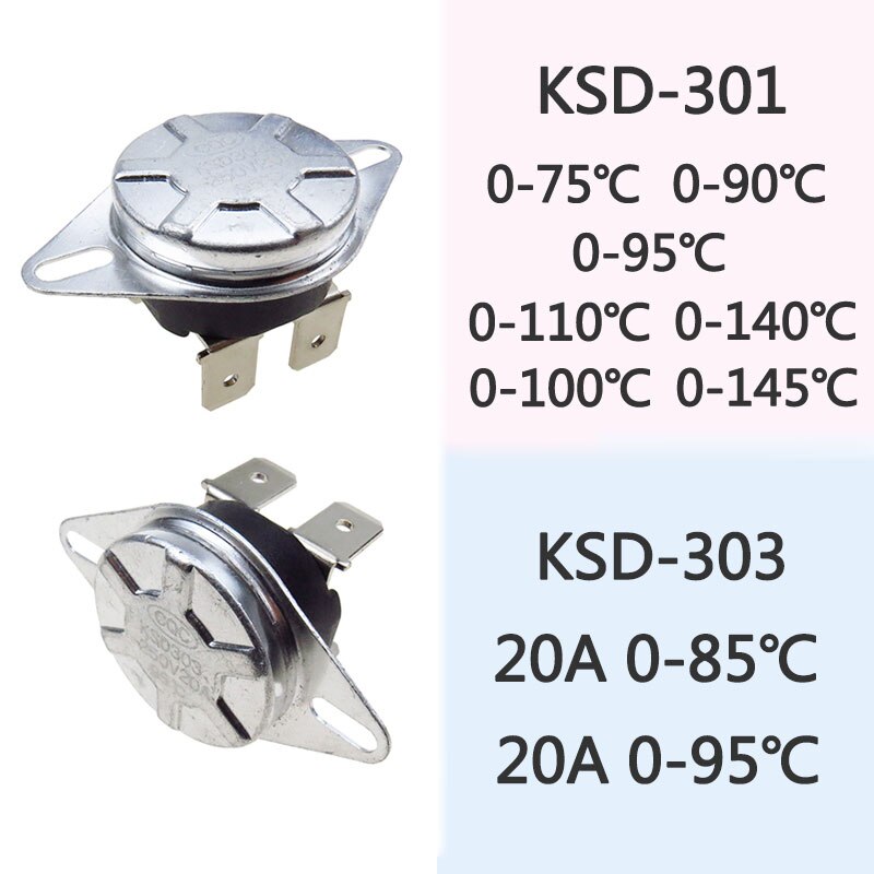 5Pcs Gas Water Heater Thermostat Controller KSD301 10A 240V Pop Up Thermostat Valve 0-75 Degree Gas Water Heater Parts