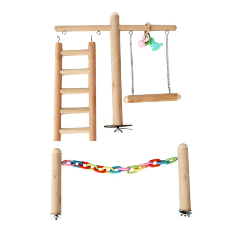 Soporte de jaula para pájaros, juguete de gimnasio, percha de madera para patio, loro, escalera de escalada, cadena para masticar