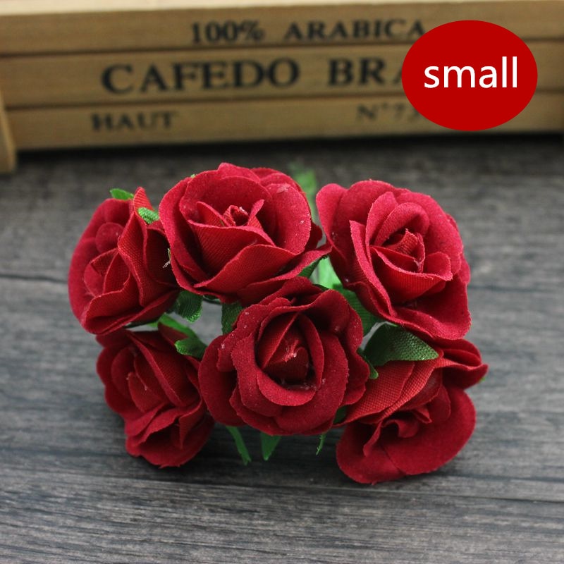 6 pcs 4cm Red Rose Flower Artificial Silk Flower Bouquet for Wedding DIY Scrapbooking Decoration Handmade Flower Garlands