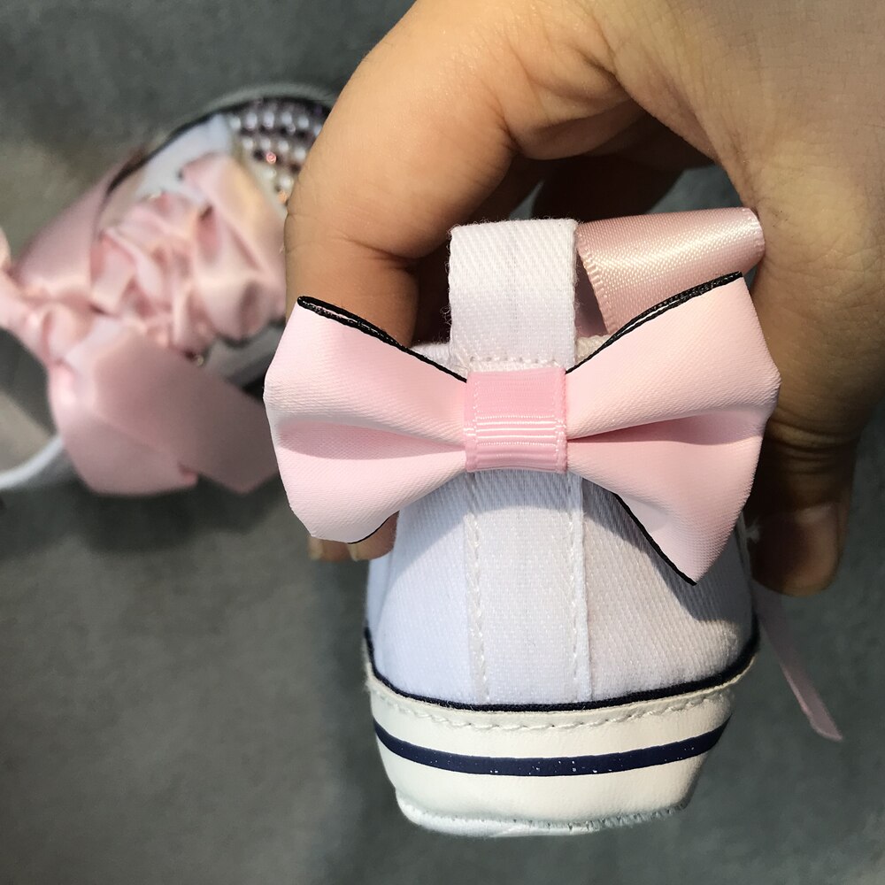 Zapatillas de deporte con perlas y diamantes para niña, zapatos de cuna con perlas brillantes, hecho a mano, de cumpleaños