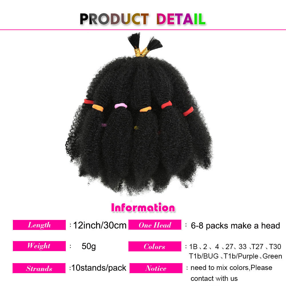 Pelo Afro rizado de 12 pulgadas, pelo sintético preestirado Afro rizado, pelo trenzado Afro, trenzas de ganchillo
