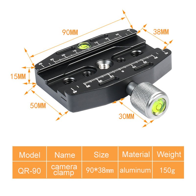 Abrazadera de placa de liberación rápida para trípode de cámara, adaptador de montaje de Clip Lightweight con burbuja Horizontal para placa de Arca Swiss Dslr, novedad: QR90