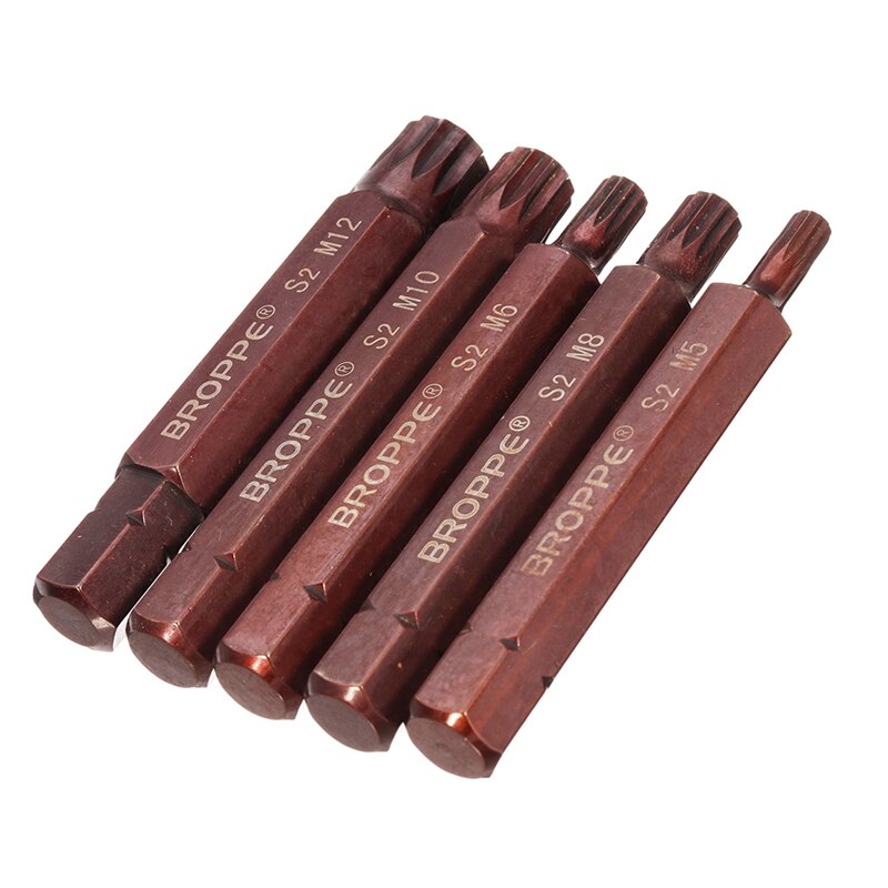 Broppe 5Pcs M5-M12 75mm Magnetic Star Screwdriver Bit S2 Steel 10mm Hex Shank M5/M6/M8/M10/M12