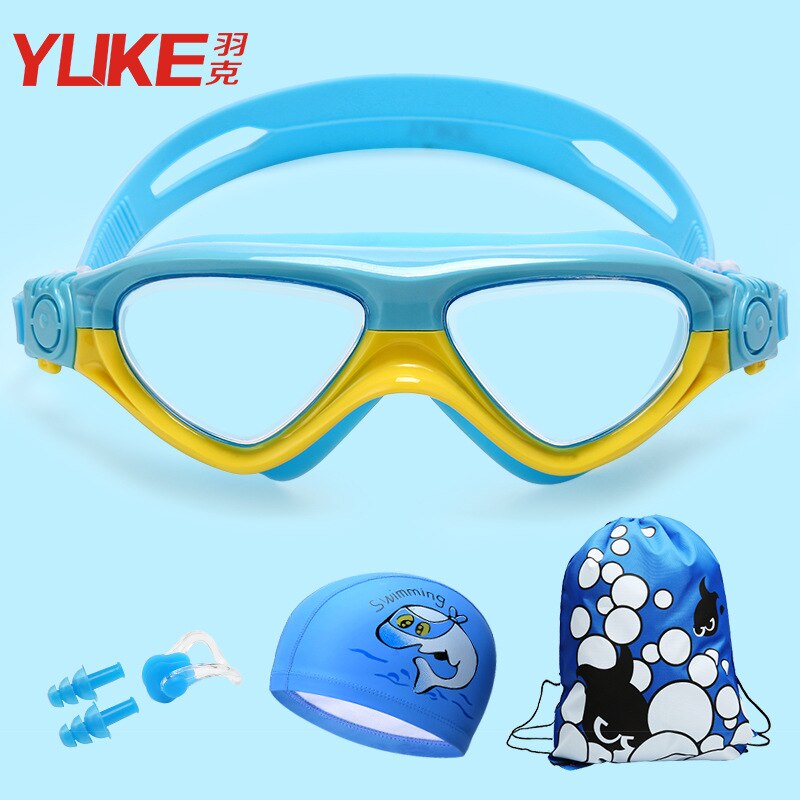 Nuovi bambini trasparenti regolabili bambini silicone impermeabile anti nebbia scudo UV occhiali da nuoto occhiali occhiali occhiali: blu giallo 4pezzi