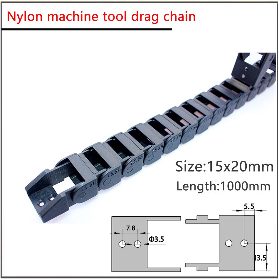Connecteurs d'extrémité de chaîne de câble en Nylon pour machine à graver CNC, 10x10 10x20 15x20 15x30 15x40mm L1000mm: 15x20mm L1000mm