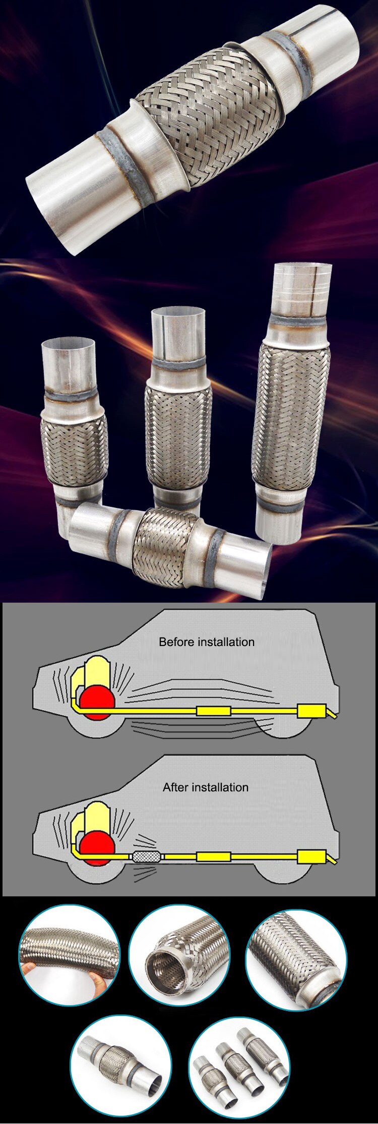 General automobile exhaust pipe soft connection plus welded pipe muffler soft connection damping hose to improve resonance