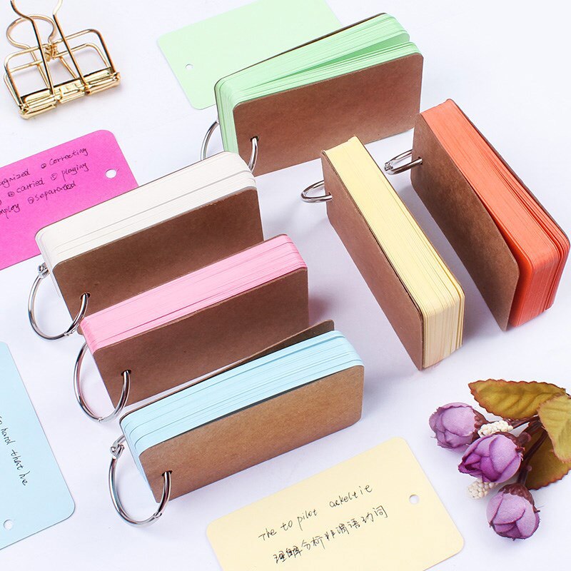 Kawaii Cute Loose-Leaf Portable Buckle Binder Notes Flash Cards Memo Pads DIY Blank Card Stationery Quotes Words Memory Notebook