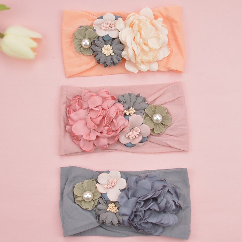 Kleinkind Mädchen Kind Baby Bogen Hairband Elastische Stirnband Nette 3D Blume strecken Turban Blume Kopf Wickeln Prinzessin Haar Zubehör