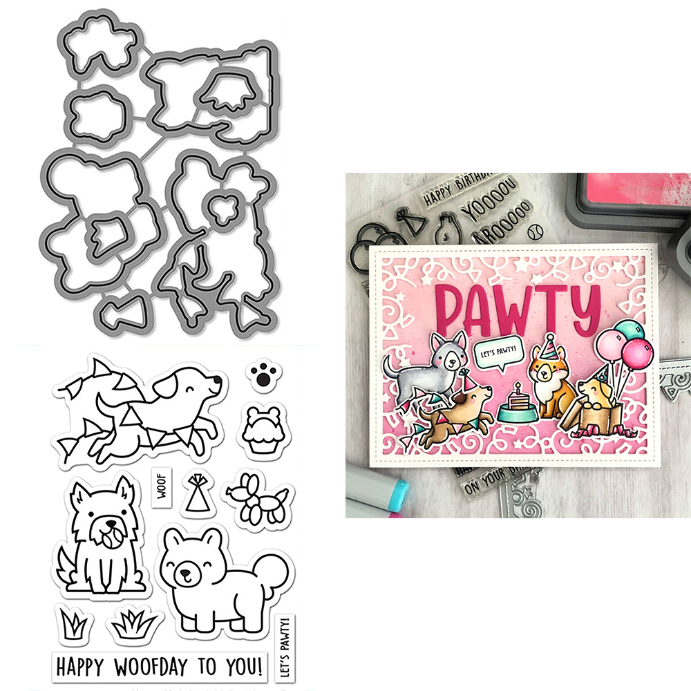 Critter Border Diglogue Cutting Dies Clear Stamps Happy Birthday Sentiments for DIY Scrapbooking Paper Cards Craft: S / Brown