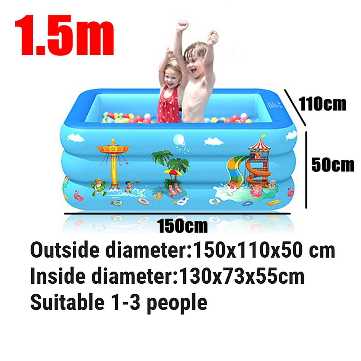 120/130/150cm Children Bathing Tub Baby Home Use Paddling Pool Inflatable Square Swimming Pool Kids Inflatable Pool ball pit: Blue 1.5M