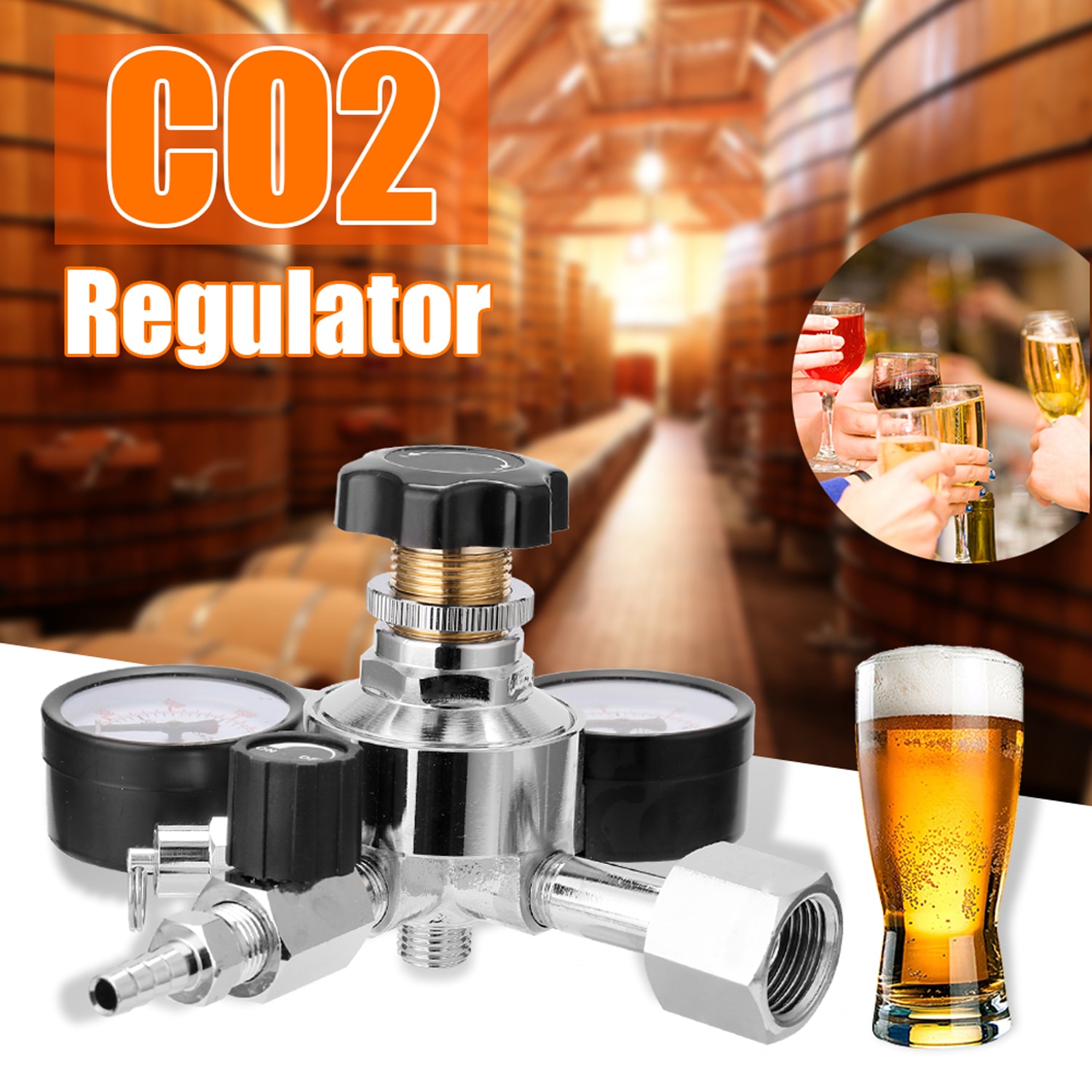 Beer Keg Co2 Regulator Safety Pressure Relief Valve 0-3000 Psi Tanks Pressure Adjustable Brewing Equipment CO2 Regulator