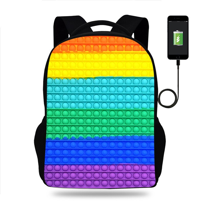 Push Pop It fidget Backpack for Teenagers Boys Girls School Bags Children Oxford USB Charge Bag Kids Mochilas: Hot Pink