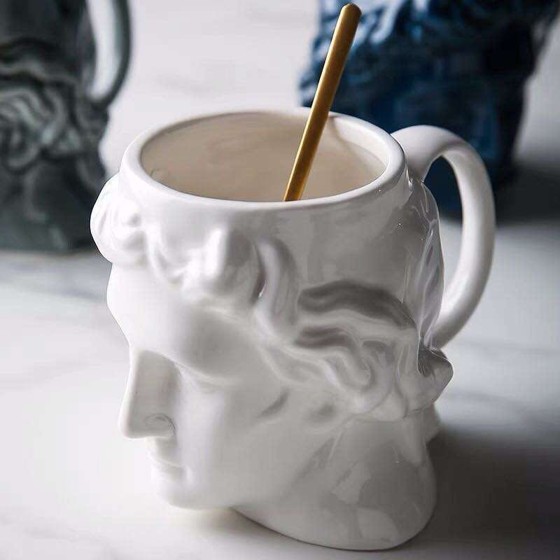580ML Ceramic Mug David Ancient Greek Apollo Art Sculpture Mug Office Coffee Milk Cup Retro Desktop Decoration