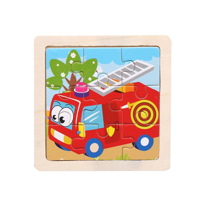 Kids Montessori Houten Speelgoed Cartoon Dier Verkeer 3D Puzzel Blokken Kid Leren Speelgoed Baby Kleurrijke Houten Onderwijs Speelgoed: fire truck