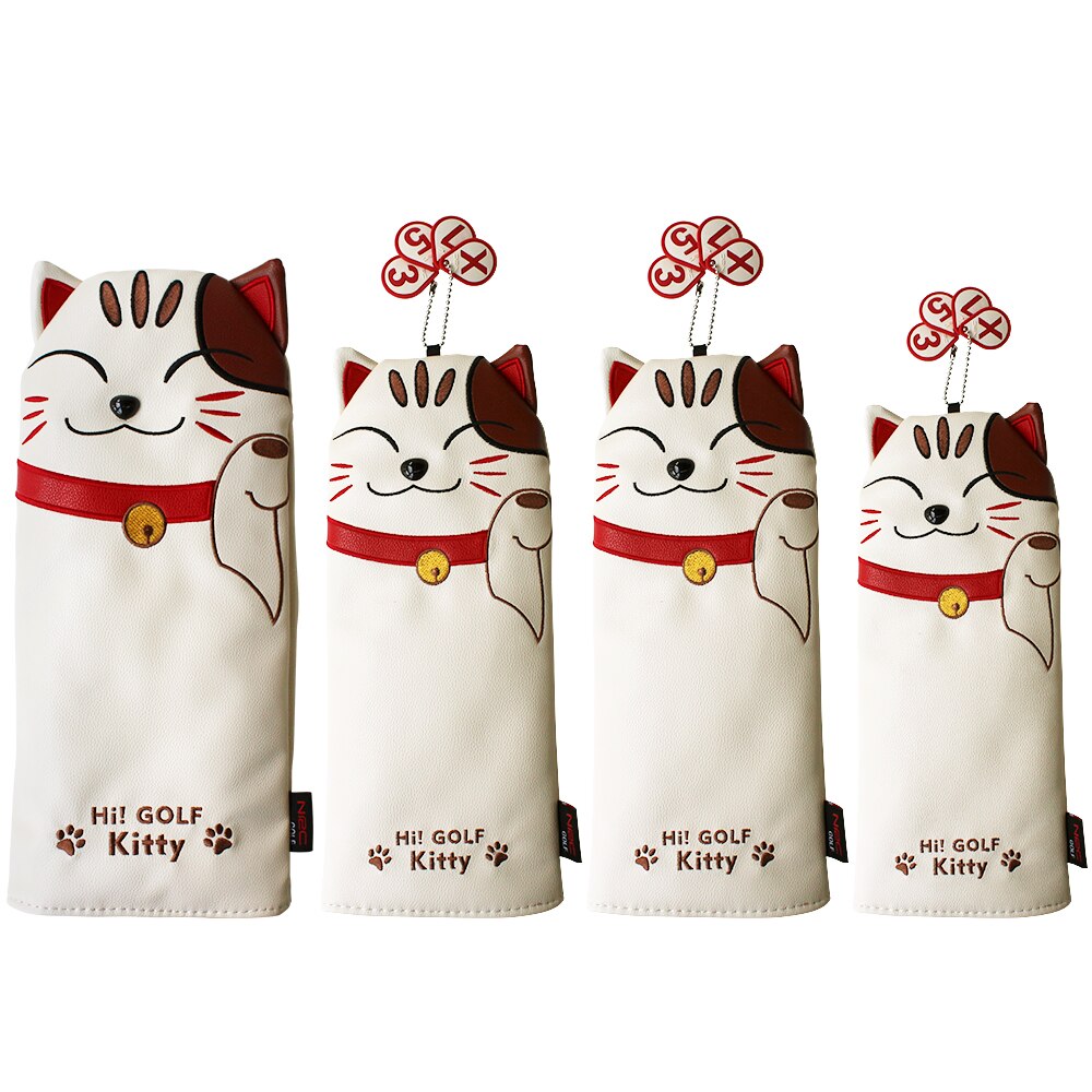 Golf Headcover Lucky Cat Golf Head Cover for Driver Fairway Hybrid Putter PU Leather Protector Magnetic Closure: 1 set 135UT