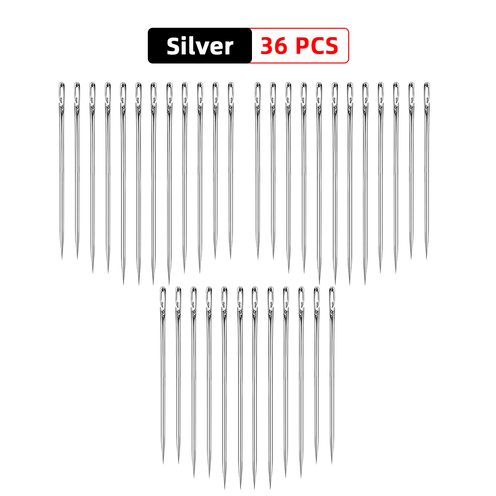 12/24/36 Pcs Stainless Steel Sewing Needles Needle-side Hole Threading Handwork Household Elderly Embroidery Needle Sewing Tools: 36 PCS Silver