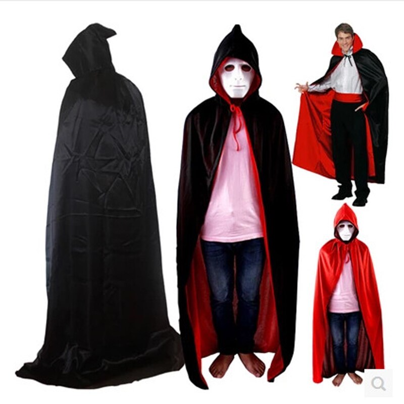 Black Red Children Halloween Cosplay Costume Theater Prop Death Hoody Cloak Devil Mantle AB Wear Long Tippet Adult Hooded Cape