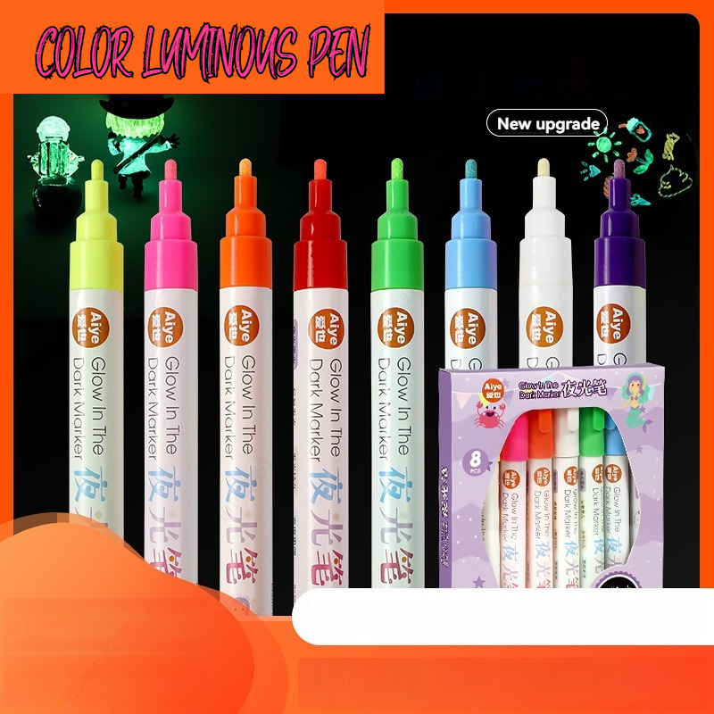 8 couleurs brillent dans le noir peintures sur tissu acrylique Textile marqueurs de peinture brillent dans l'obscurité stylo de peinture bricolage Graffiti néon Art fournitures