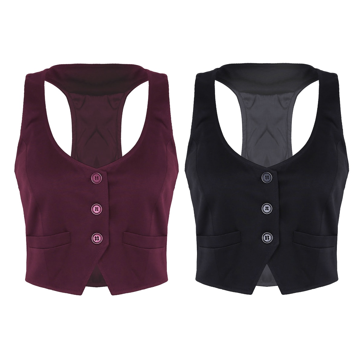 Aankomst Vrouwen Mode V-hals Mouwloze Button Down Ingericht Racer Back Klassieke Vest Shirts Aparte Vest Voor Formele Slijtage