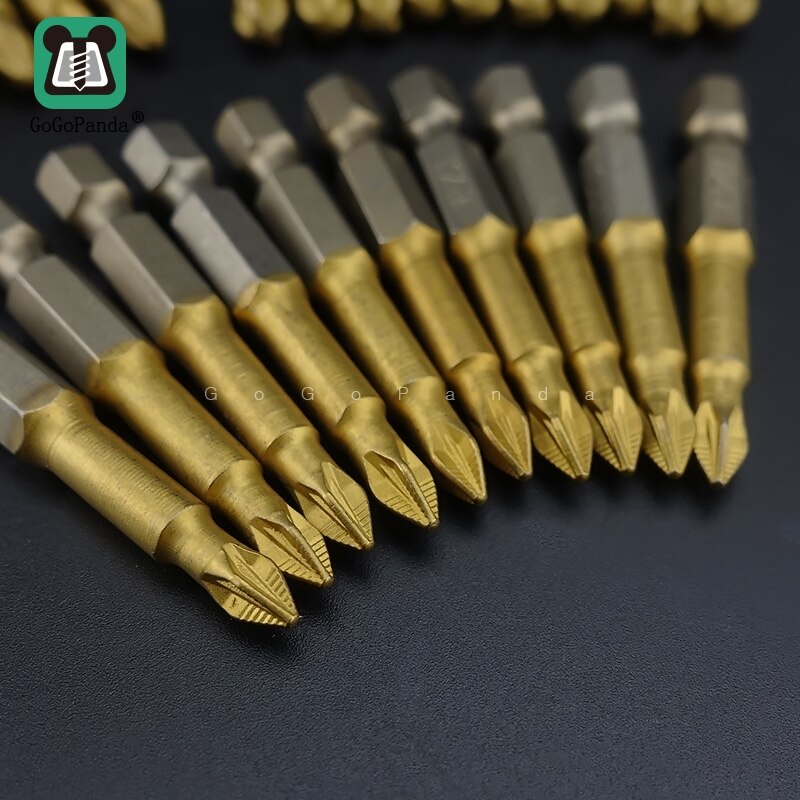 10 stk 50mm s2 titaniser pozidrive bits sekskantet skridsikker skruetrækkerbit magnetisk enkelt hoved  pz1 / pz2 / pz3