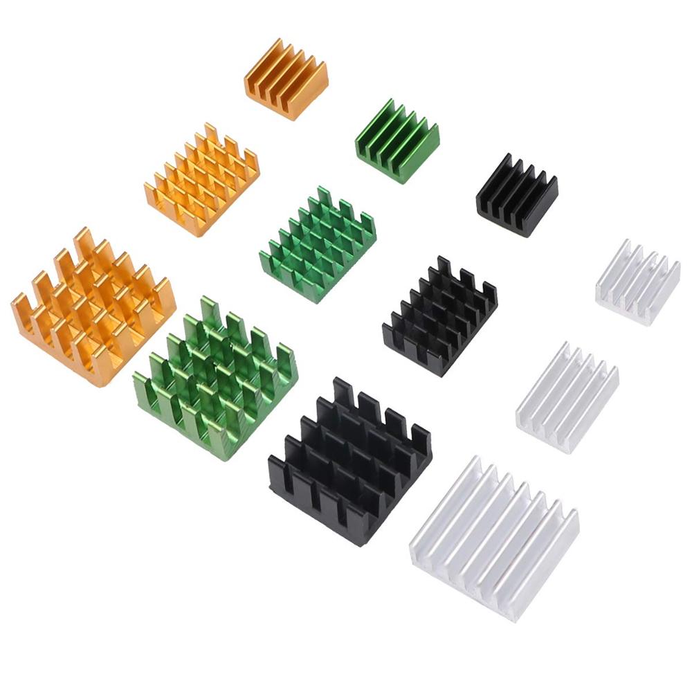 12 piezas Raspberry Pi 4B disipador de calor conjunto kit enfriador de radiador de aluminio Raspberry Pi 4B para Raspberry Pi 4B (3 negro/3 plateado/