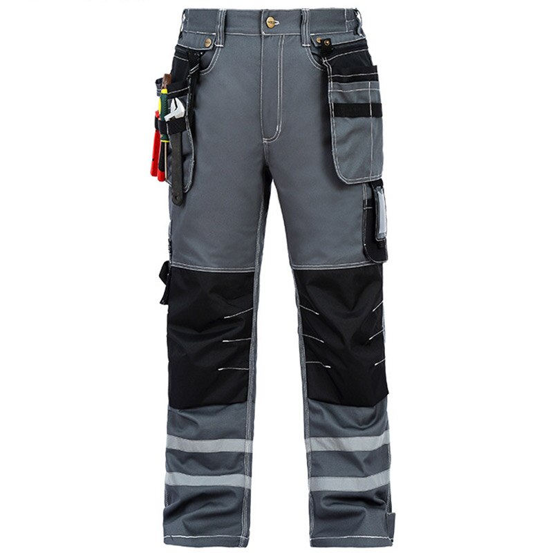 Work Pants Men Wear-resistant Multi pockets Working trousers Reflective Strap Worker Mechanic Factory Functional Cargo Pants