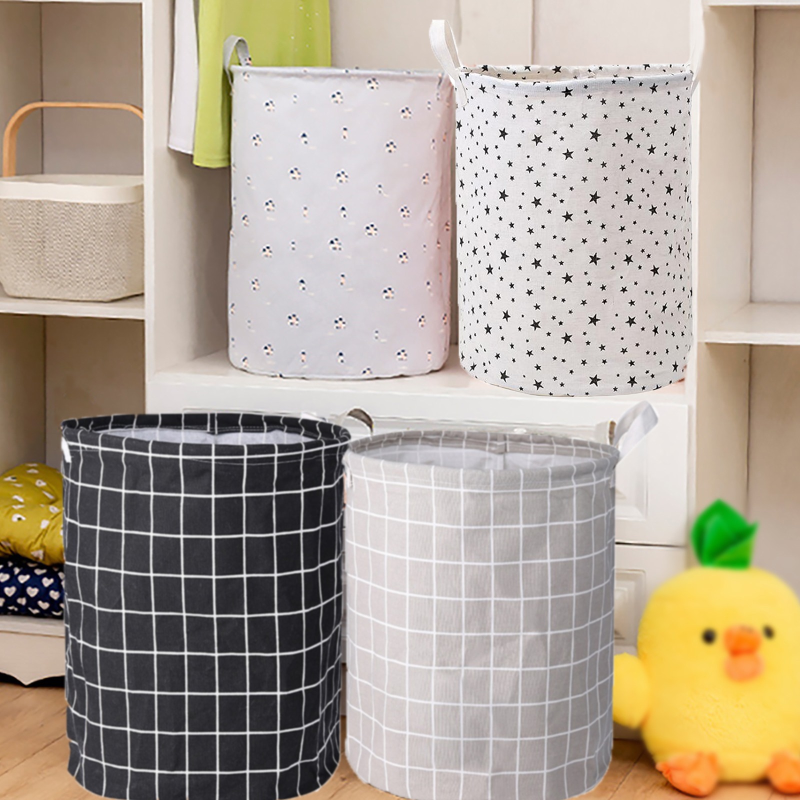 Laundry Organizer Basket Canvas Waterproof Large Capacity Laundry Hamper Dirty Clothes Storage Bag Toy Home Storage Bin 34x40cm