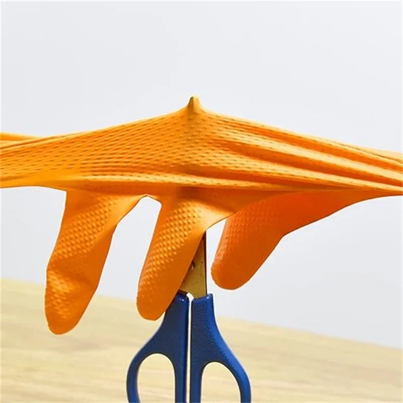 Heavy Duty 8Mil Orange Nitrile Gloves Industrial Disposable Diamond Textured Grip Mechanic Safety Work Gloves