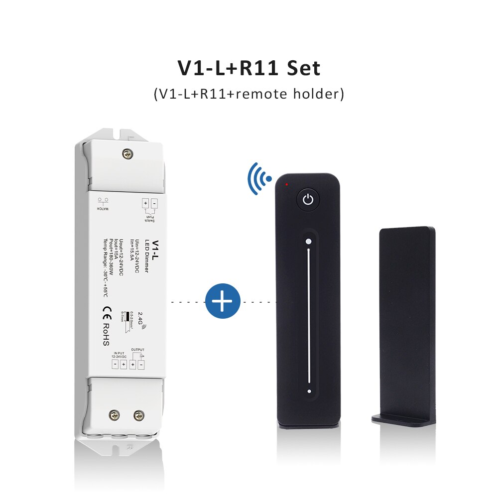 Dimmer LED 12V 24V 15A solo Color Dimmer táctil de interruptor remoto 2,4G RF Wifi inteligente inalámbrico PWM LED tira de luz remoto dímero: V1-L and R11 Set