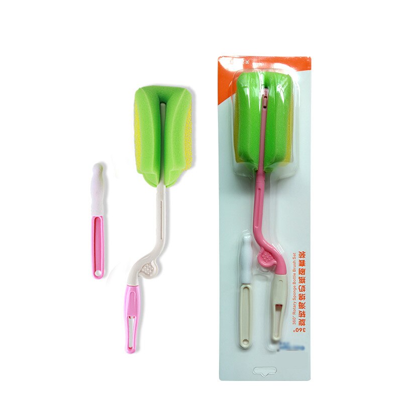 Two Pieces Baby Milk Feeding Bottle Sponge Brush Bottle Washing Cleaning Kitchen Cleaner Tool Random Color For Baby