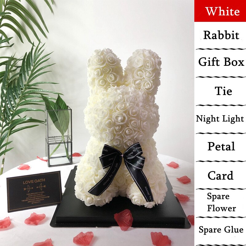 Cute Handmade Artificial Flower Rabbit 39cm Doll Valentine's Day Simulation Rose Flower Kids Girl Birthday