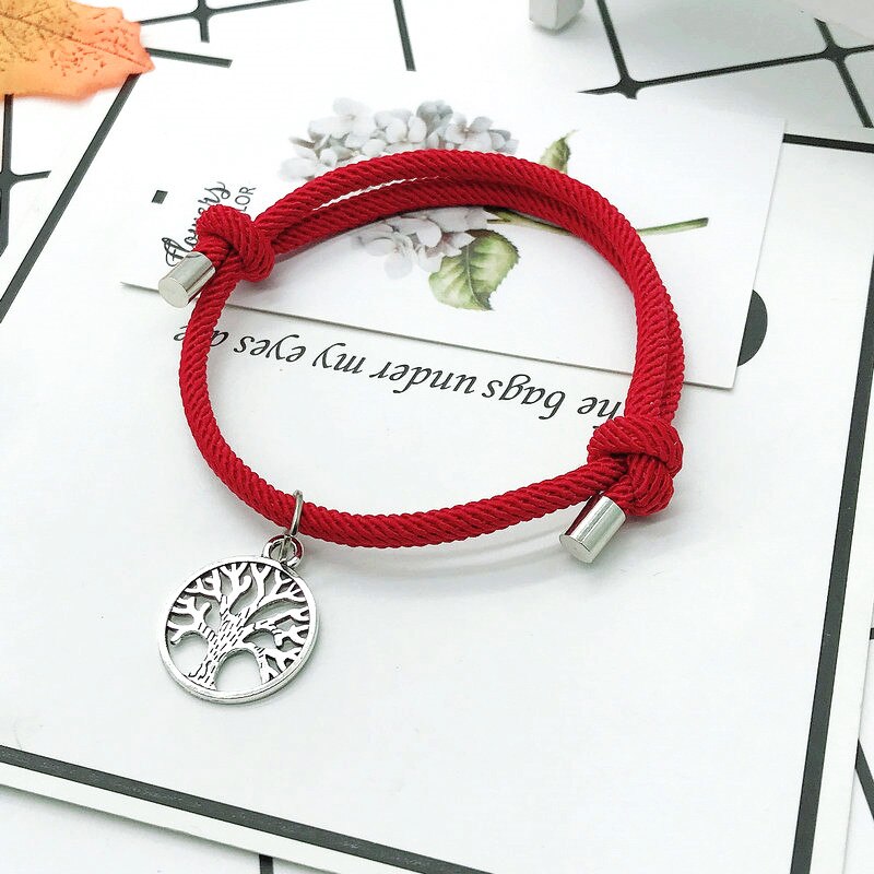 Moda pleciona lina drzewo życia uroku bransoletki mężczyźni kobiety Handmade regulowana czerwona nić bransoletka para Braclet prezent dla najlepszego przyjaciela: red