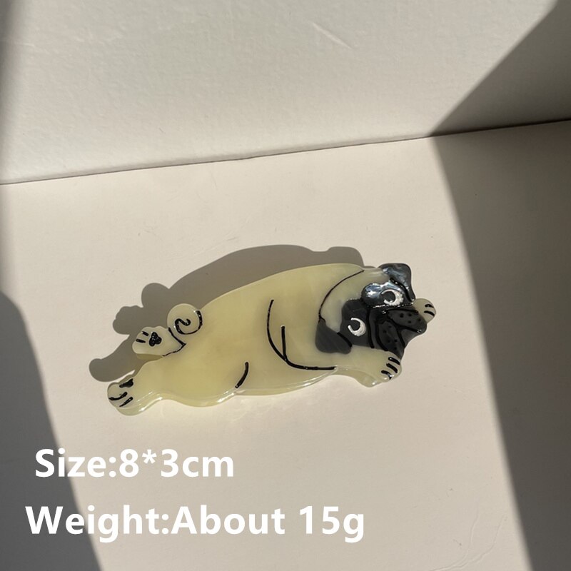 Nowy francuski Cute Animal Dog Cat octan klips do włosów Shark Claw szpilka Fashion Party akcesoria na głowę dla kobiet dziewczyn HANGZHI 2021: D-Pug