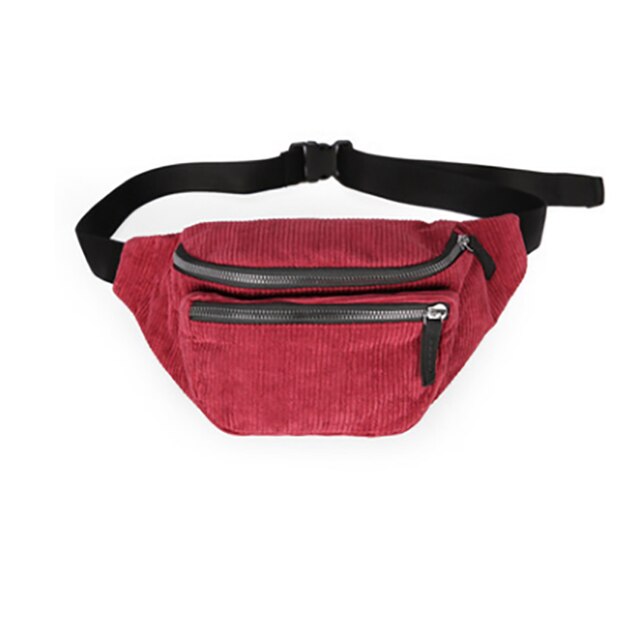 corduroy Waist Bag Zipper Chest Bag Sport Canvas Fanny Pack Girl Waist Belt Bags Phone Waist Pack for women: Color 1