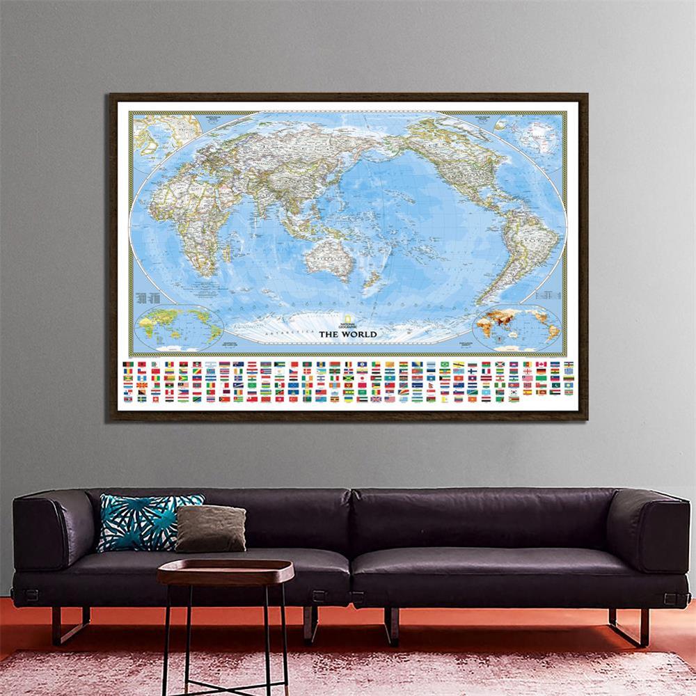 Non-woven vattentät världskarta 150 x 225cm världens fysiska karta med vegetationstäckningsgrad och befolkningstäthet för utbildning