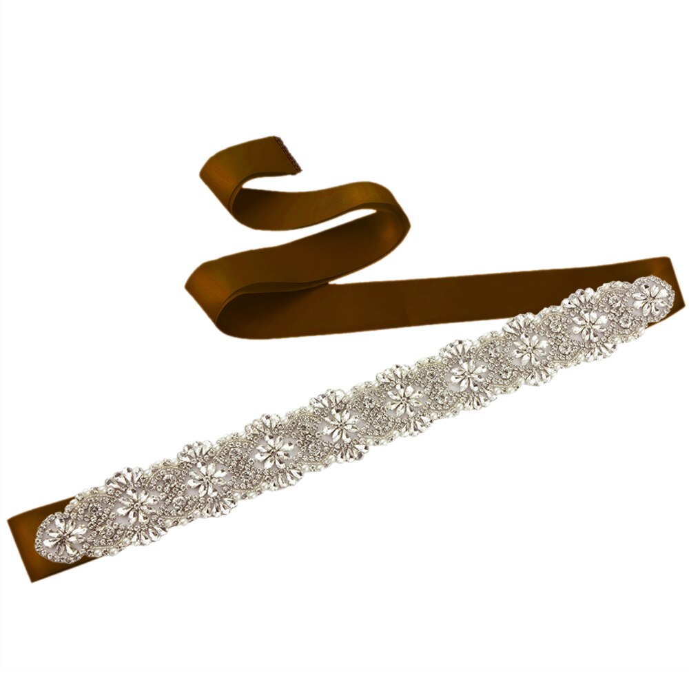 Sparkle Wide Rhinestone Belts For Women Pearl Wedding Belts Plus Size Bride Sash Belt Wedding Waist Belt Jeweled Belt for Dress: brown