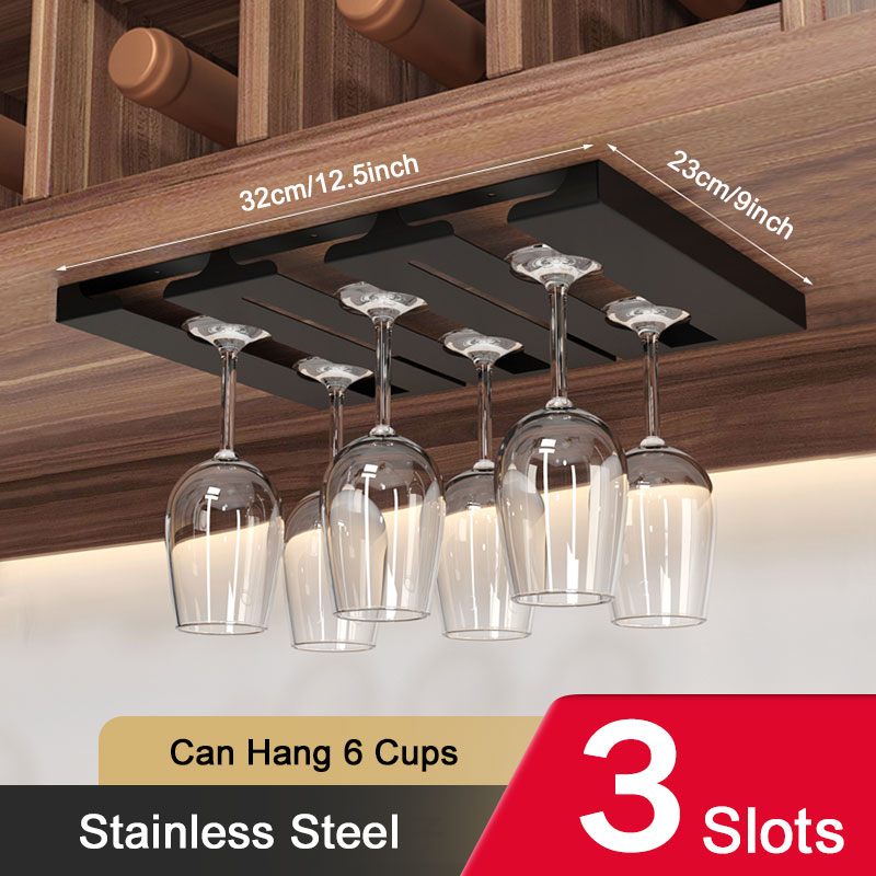 Stainless Steel Wine Rack Wine Glass Rack Wall Mount Holder Goblet Coffee Cup Hanging Rack Home Kitchen Bar Accessories: B3