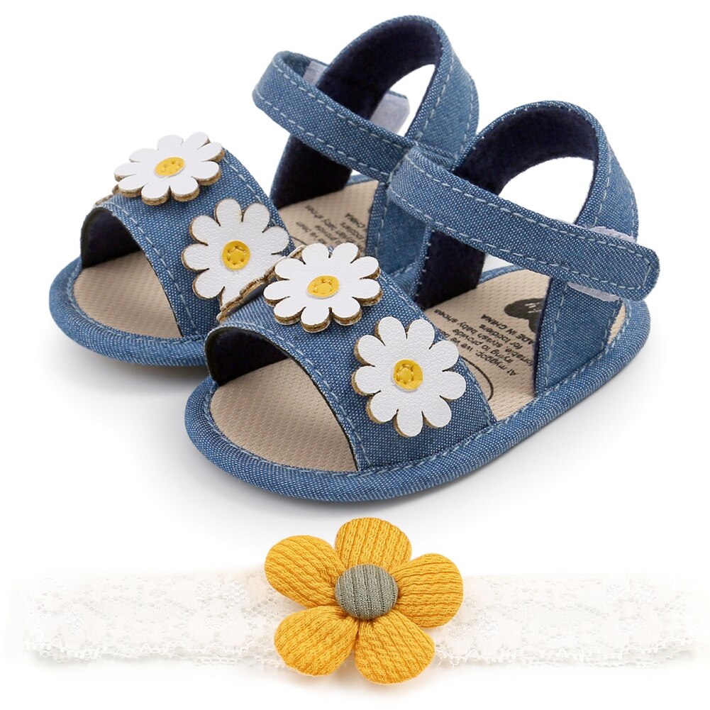 Baby Girls Summer Sandals With Flower Newborn Toddler Flat Shoes+Headband Infant Girls Sandals First Walker Crib Shoes: L / 13-18 Months