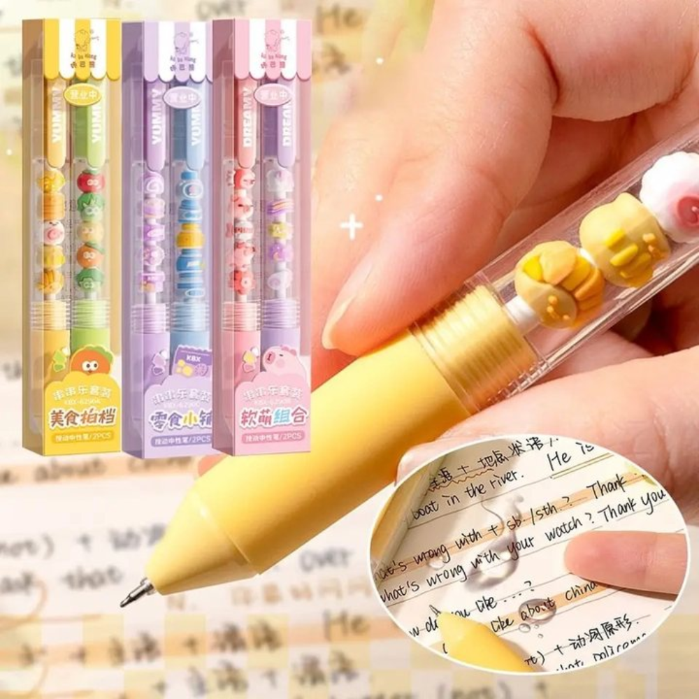 Stylo Gel perlé à séchage rapide, 2 pièces, joli stylo à Gel à poignée souple, pour écriture, encre noire, 0.5mm, papeterie