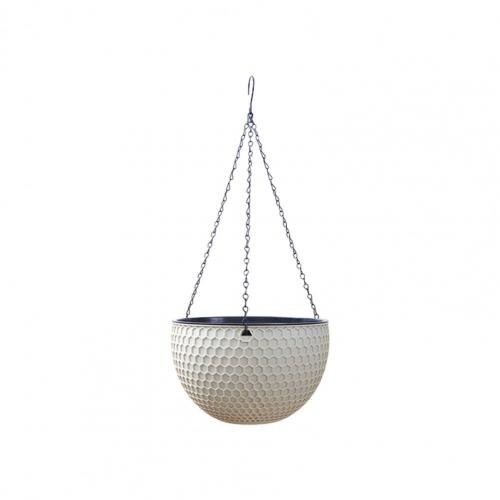 Hanging Flower Basket Imitation Honeycomb Self Water Absorption Waterproof Outdoor Resin Plant Hanger for Garden: Beige S