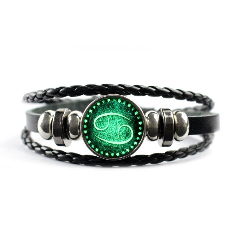 Luminous 12 Constellation Glow In The Dark Bracelet Men Leather Glowing Night Fluorescence Charm Bracelets for Halloween
