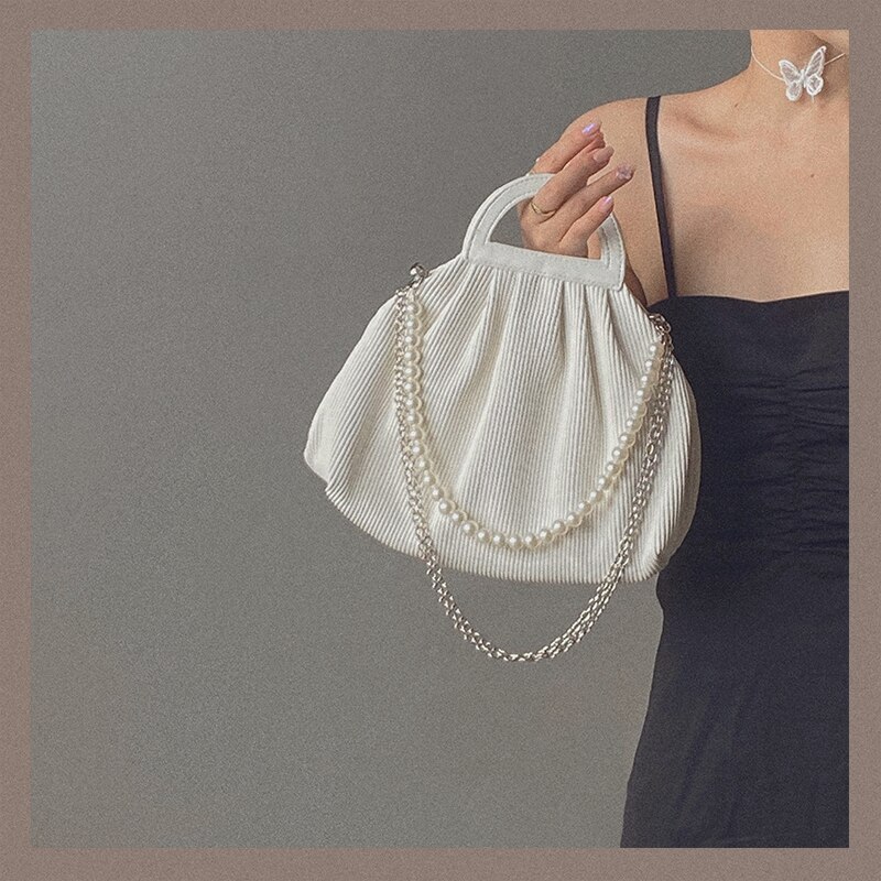 Female Chain Tote bag Pearl shoulder strap Women's Handbag Pleated Shoulder Messenger Bag Armpit bag
